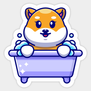 Cute shiba inu dog in a bathtub cartoon character Sticker